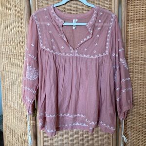 pink embroidered peasant blouse